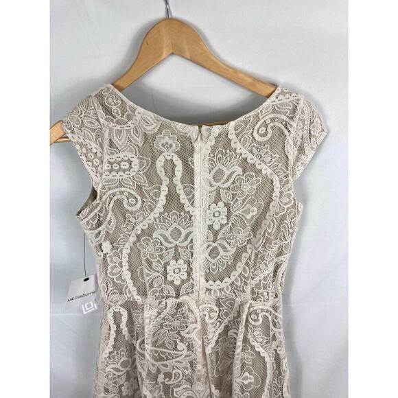 NWT Liz Claiborne Lace Overlay Fit Flare Dress Ivory White Size 6 - Picture 6 of 7